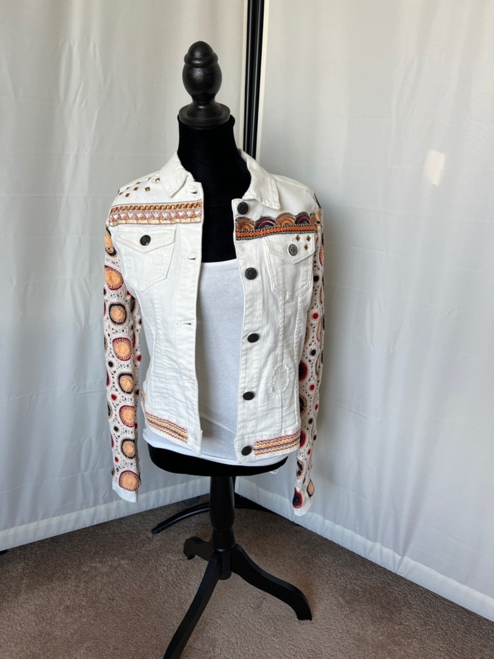 Desigual Denim Jacket Embroidery and Crochet Sleeves